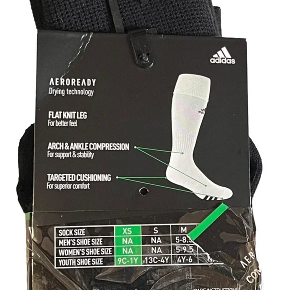 adidas Soccer Aeroready Socks Men’s XS Black Compression Sports Running - Picture 5 of 6